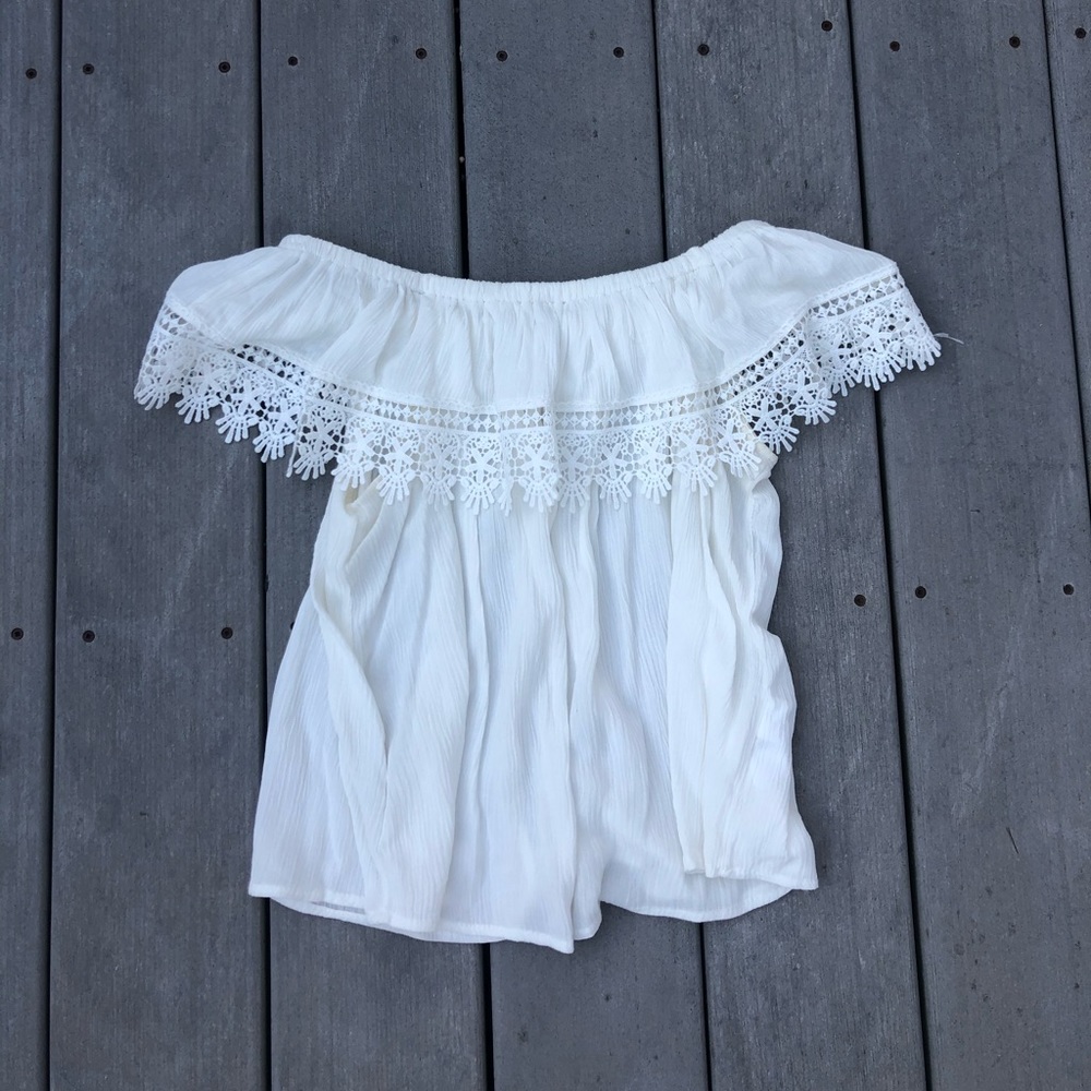 2/$12 Mandee white lace off the shoulder top